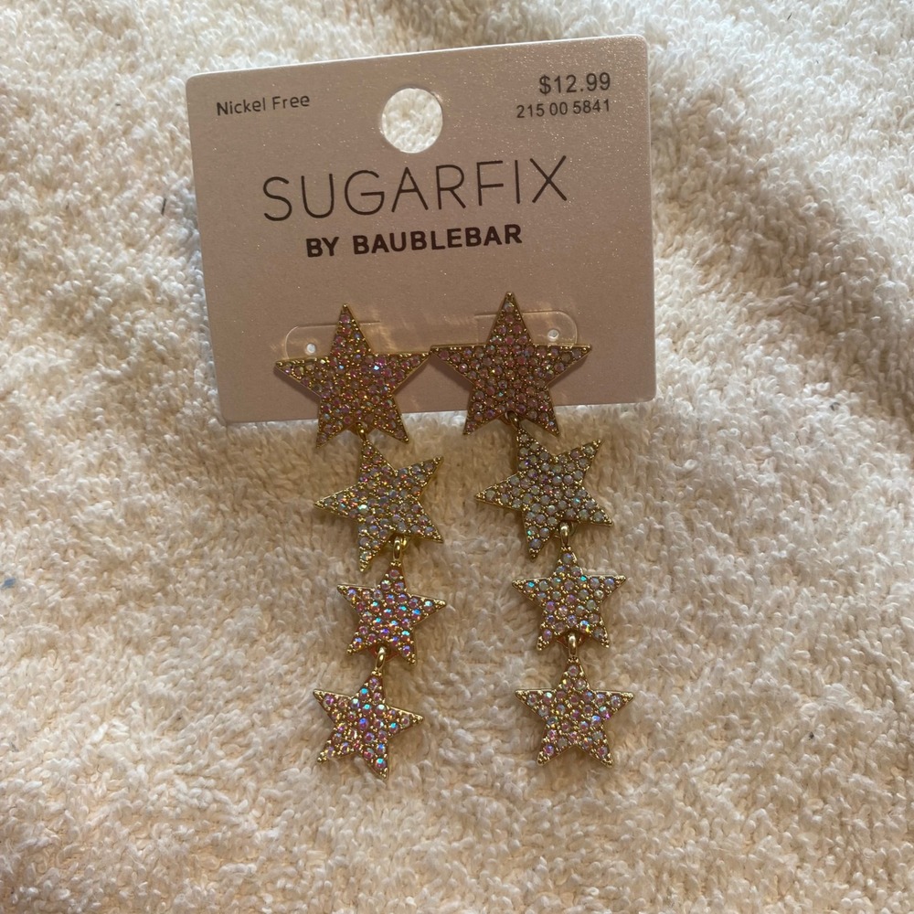 Sugarfix by BaubleBar Gold Iridescent Pave Star Tiered Drop Earrings New NWT